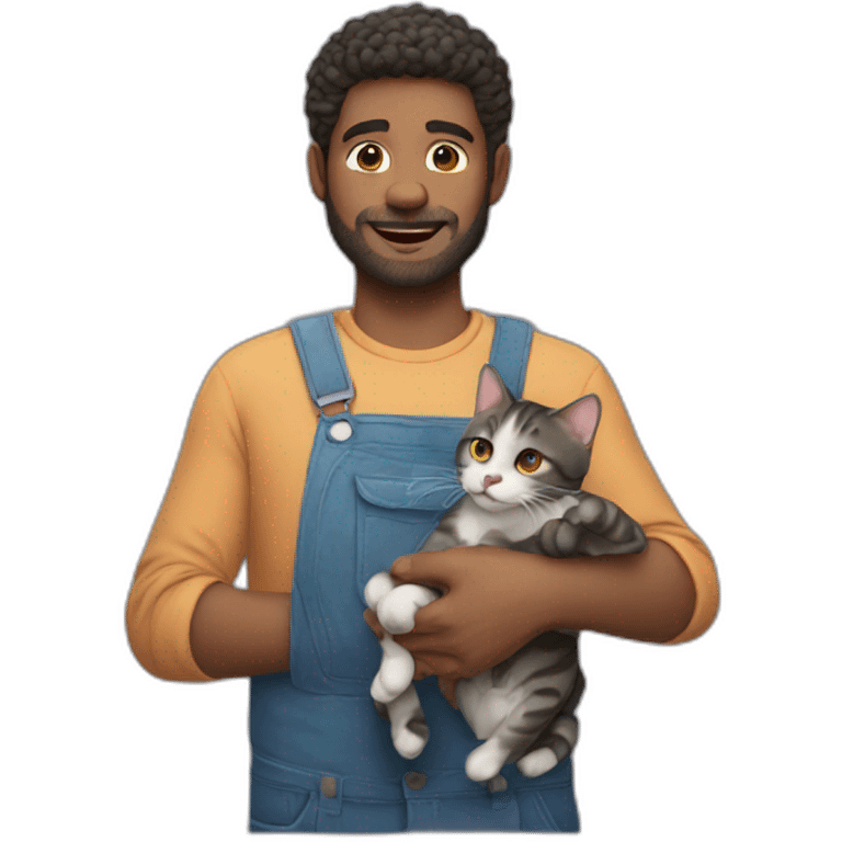 A man holding a cat emoji