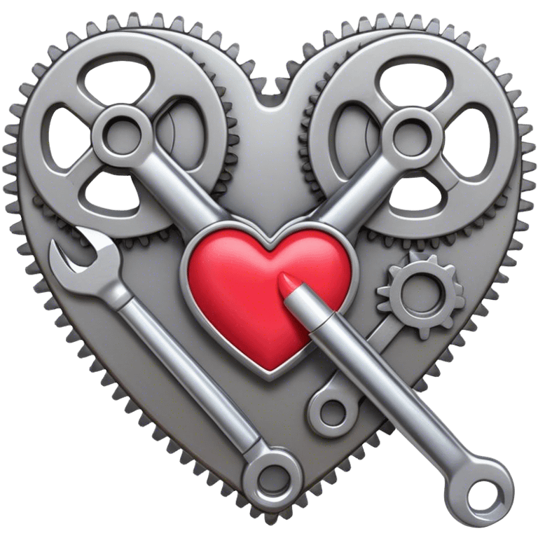 mechanical gears forming heart shape, crossed wrench and lipstick in the center emoji