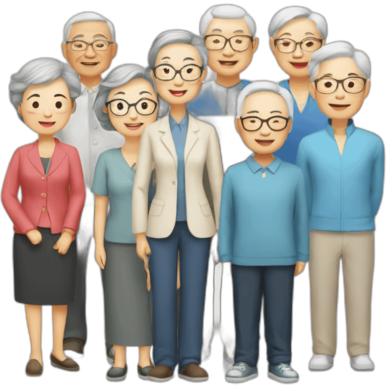 10 Chinese Seniors together with older lady teacher emoji