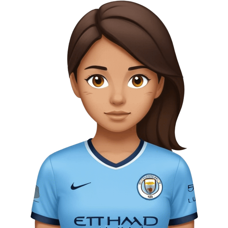 brunette girl in manchester city jersey emoji