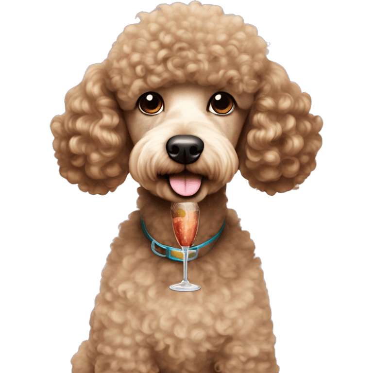 A poodle dog with brown curly hair sipping a cocktail emoji