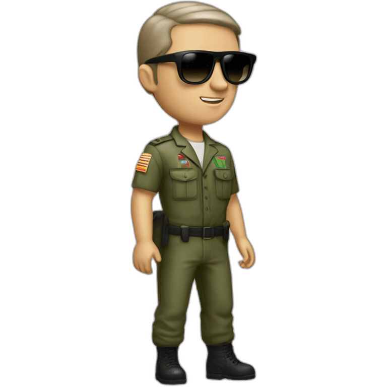 Italian white playboy with military short hairs and dark sunglasses and italian-like clothes  emoji