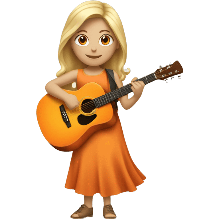 Blonde girl wearing an orange dress playing a beige acoustic guitar emoji