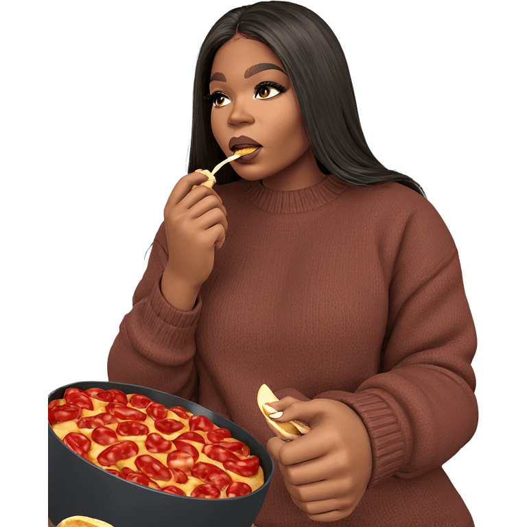 girl enjoying food in sweater emoji