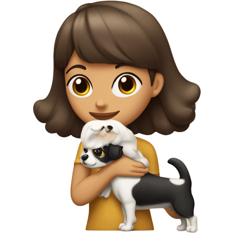 Niña cabello café con un perrito blanco orejas hush puppy emoji