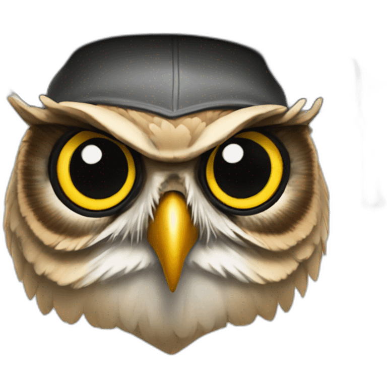 Owl head using a university cap emoji