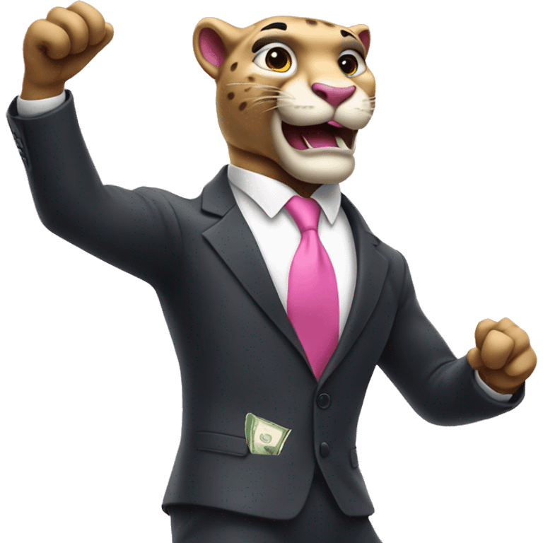 pink panther in a suit throwing money emoji