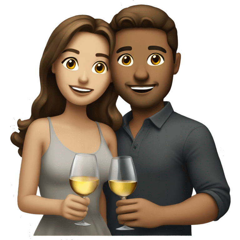 Light Brunette lovely couple drinking wine emoji