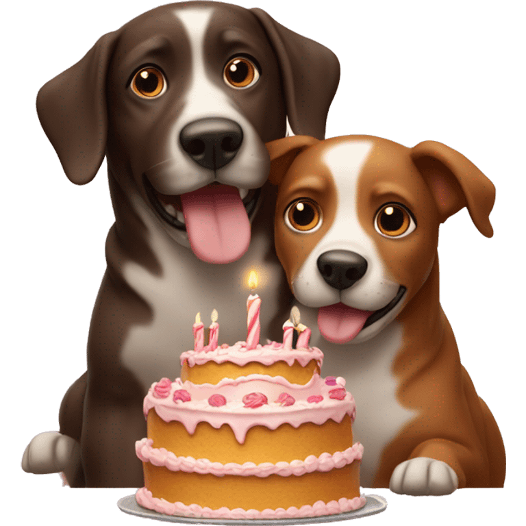 Birthday cake with two dogs eating it emoji