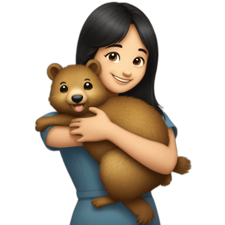 happy-girl-who-is-black-hair-and-hugging-happy-quokka emoji