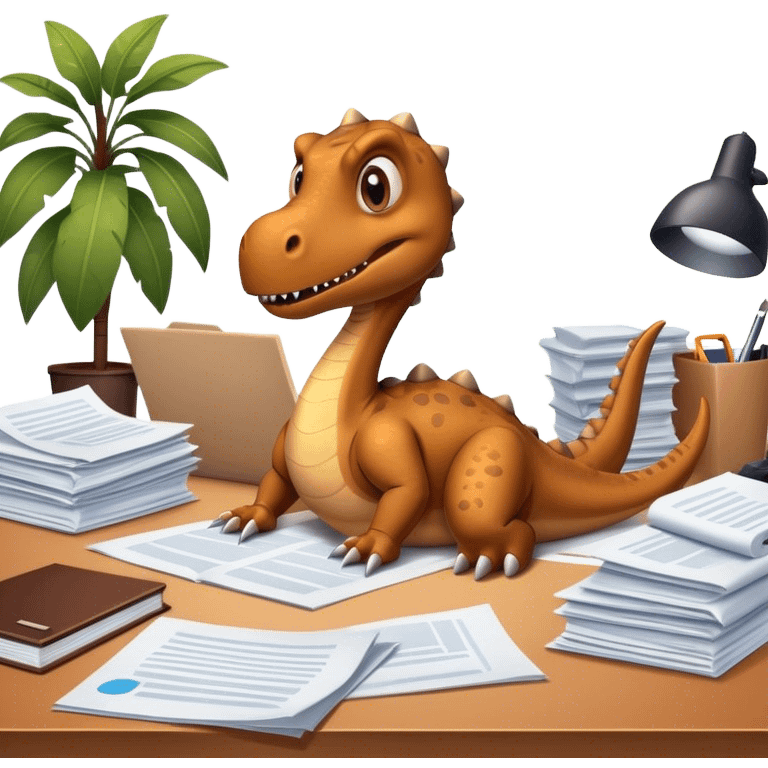 office dinosaur lying on papers emoji