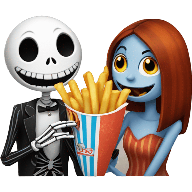 Jack and sally eating fries emoji