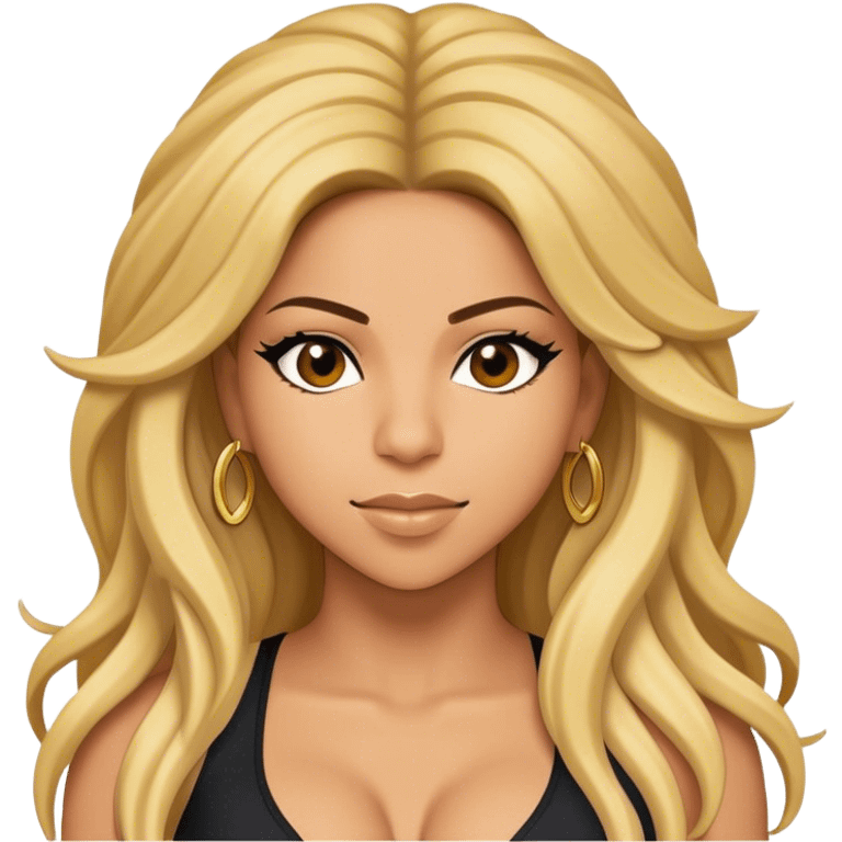 Cinematic Realistic portrait of Shakira, shown as a dynamic pop icon with expressive features and detailed modern attire, illuminated by vibrant, energetic lighting that highlights her global influence emoji