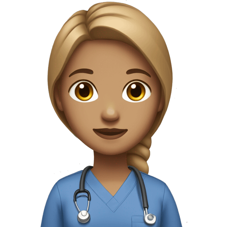 Girl with light brown hair & brown eyes in scrubs  emoji