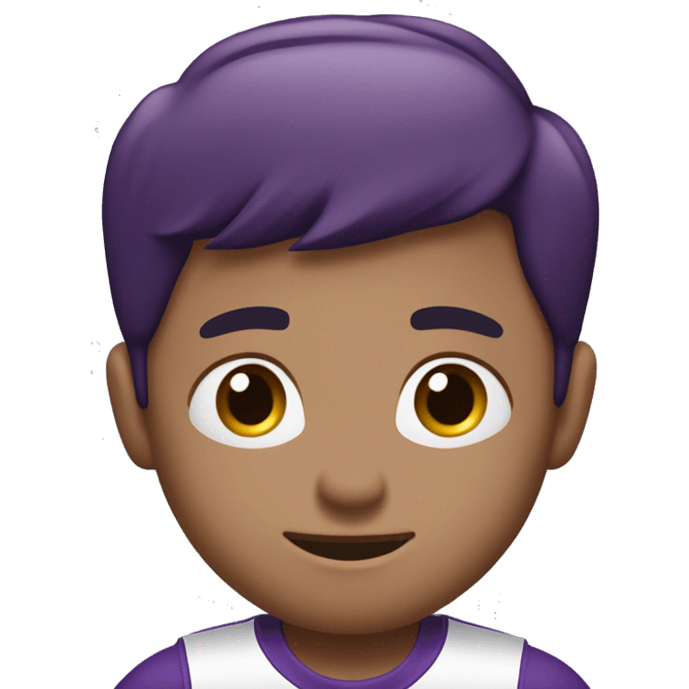 niño señalando con cara asombrado polo morado y short blanco emoji