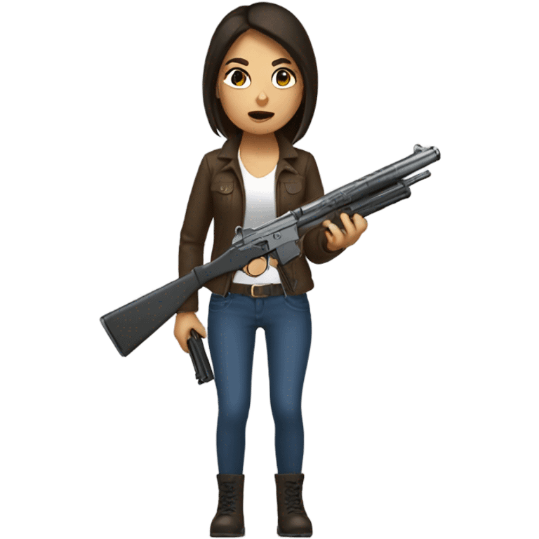 Brunette girl holding gun emoji