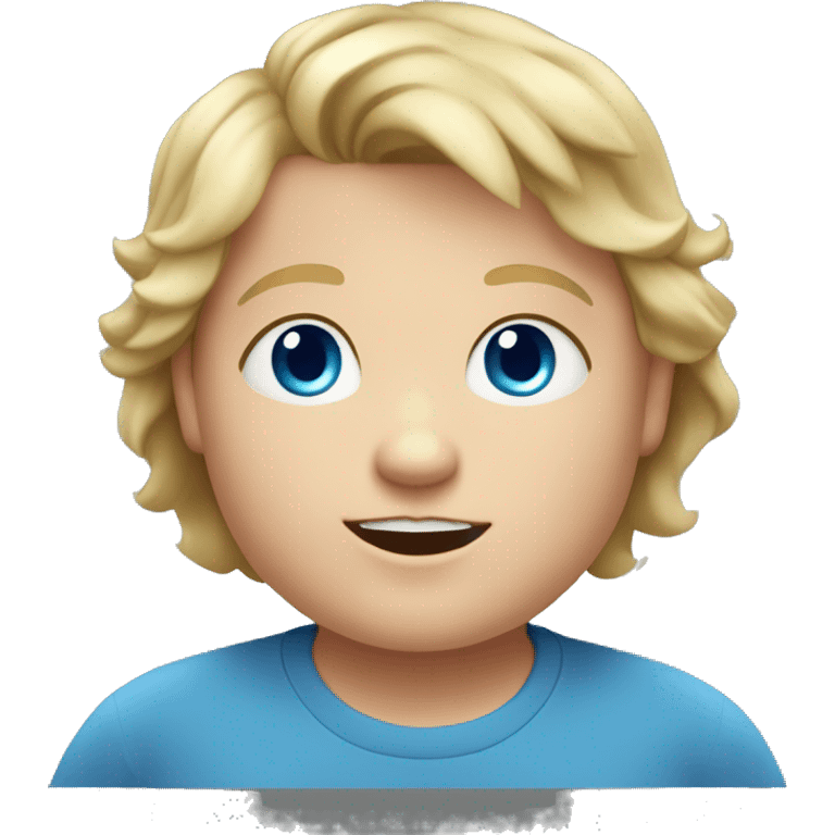 9-year old chubby boy with blond hair and broad blue eyes and a grey t-shirt emoji