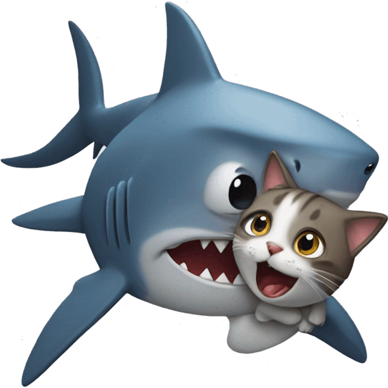 Shark hugging a cat emoji