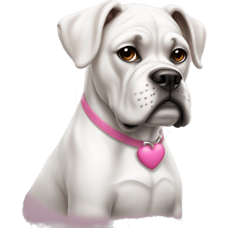 Sitting white boxer doggie with pink nose emoji