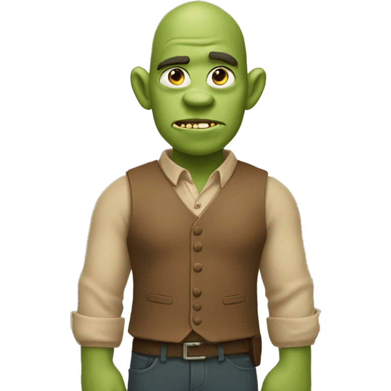 A green ogre wearing a tan shirt with a brown vest emoji