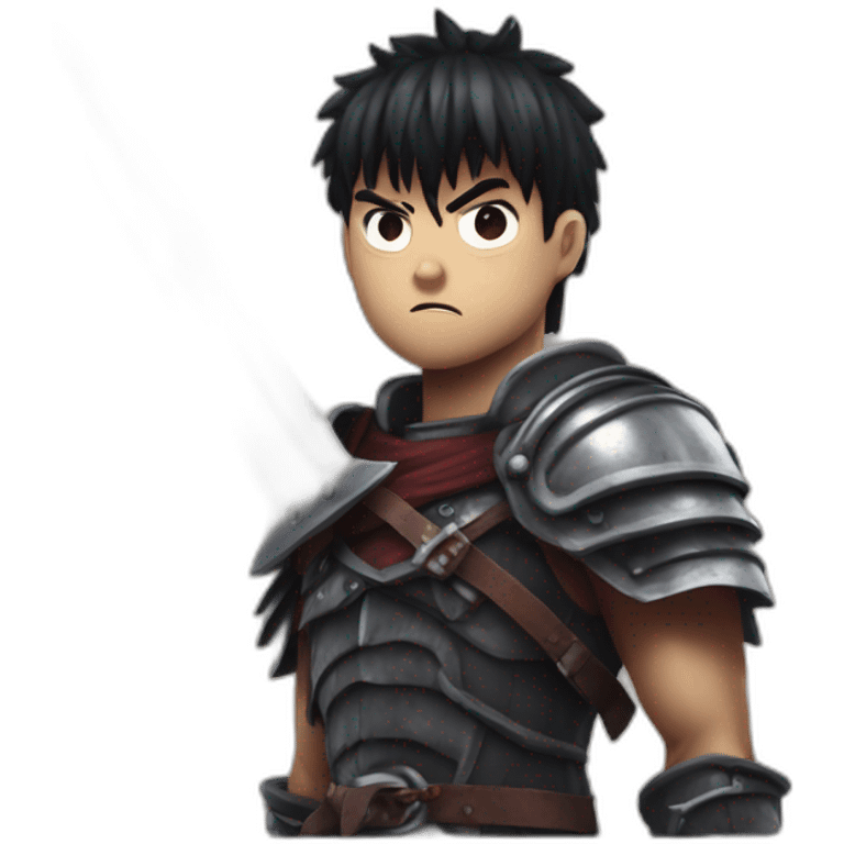 angry berserk guts carrying a huge sword on his shoulder framed on his bust emoji