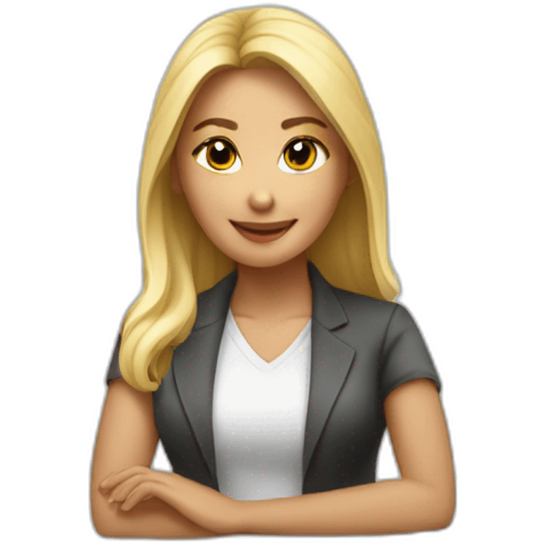 blonde asian female software engineer with Macbook on the table emoji