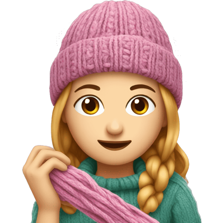 Girl knitting a beanie emoji