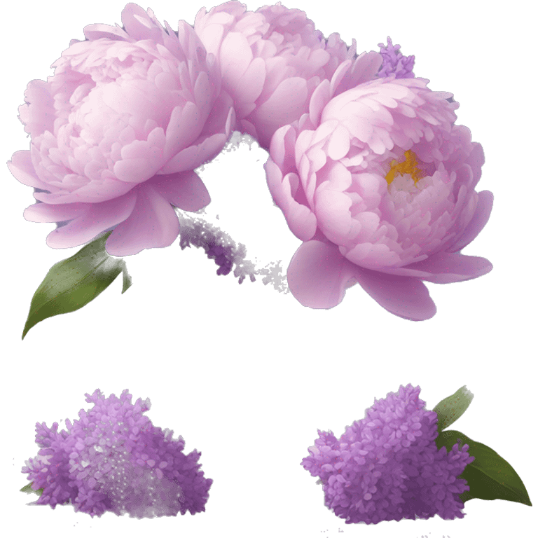 Peonies and lilacs in a clear vase  emoji