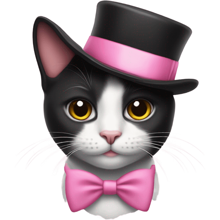 Cute Tuexdo cat wearing a pink top hat emoji