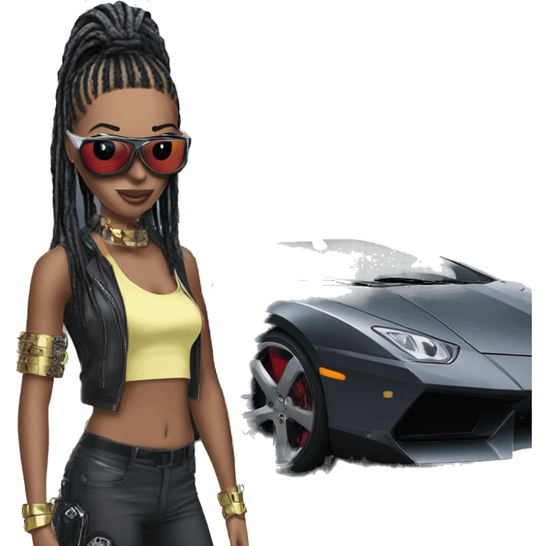 Cyber punk in front of two lambos  emoji