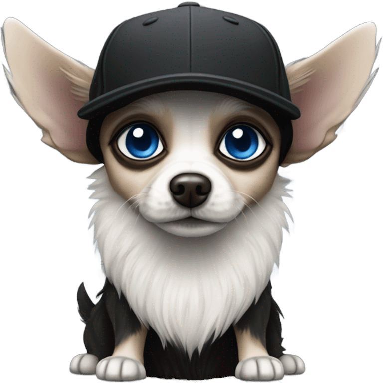 Old man blue eyes goatee beard ball cap and cute black long fur Chihuahua emoji