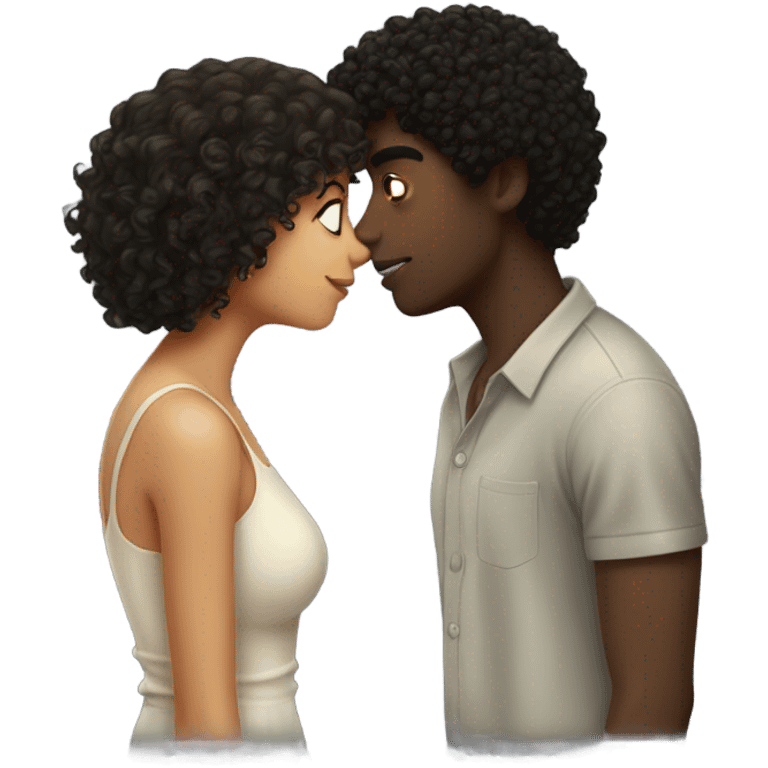 curly hair girl kissing black hair guy emoji