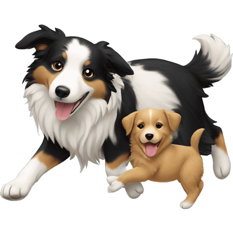 Border collie dog carrying a golden retriever puppy on its back emoji