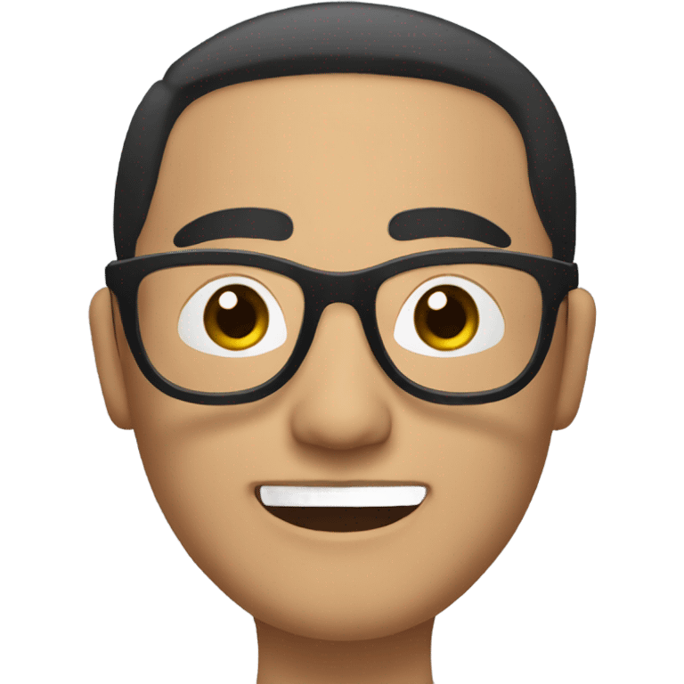 Round face Asian man with glasses and a mask and has black short hair emoji