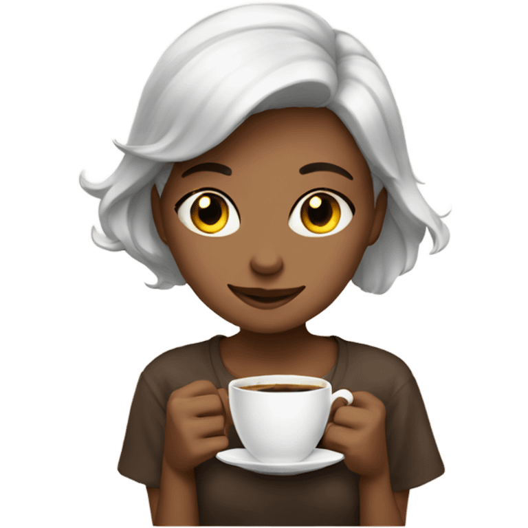 Cute girl with cat and coffee  emoji