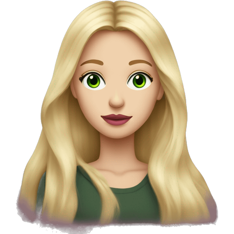 Portrait of a Beautiful blond girl with long hair with green eyes and pink lips  emoji