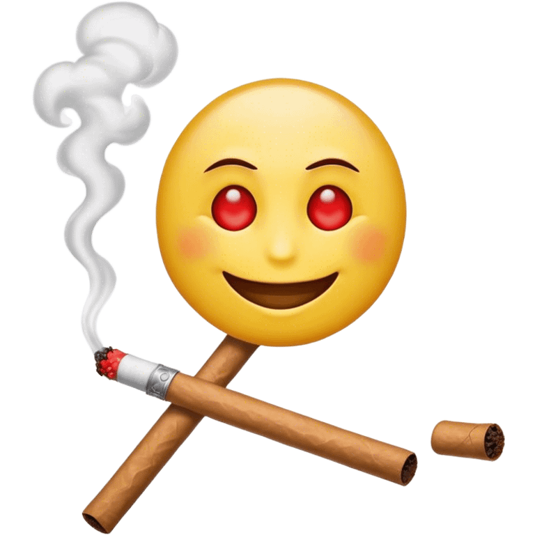 Smiling emoji smoking a stick with red eyes emoji