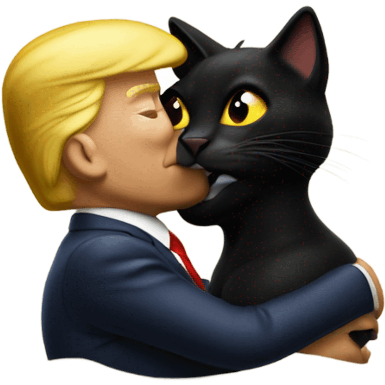 Photo realistic, Donald Trump, kissing and embracing black cat, at the beach by the pool emoji