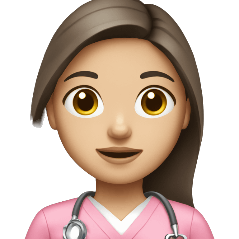 Brunette girl in pink scrubs holding chest X-ray  emoji