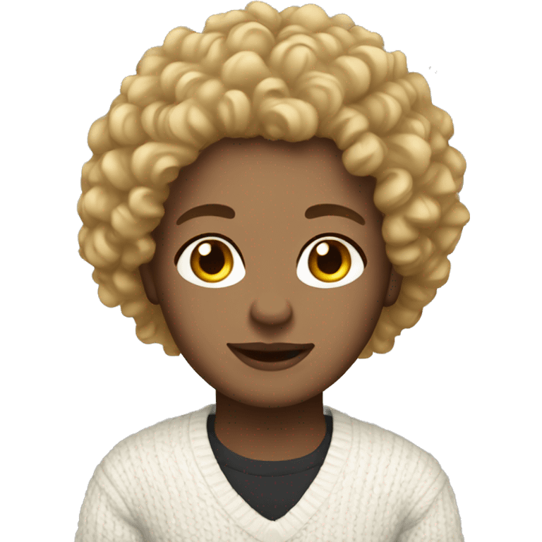 Light skin curly hair with white sweater  emoji