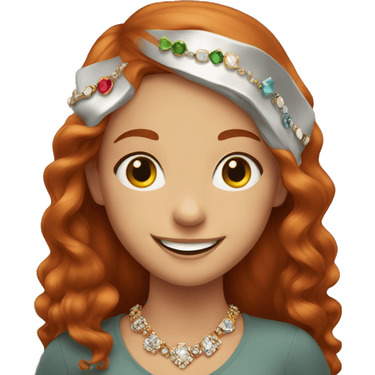 Slightly redhead girl smiling with jewelry emoji