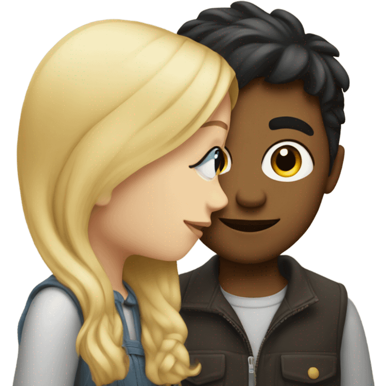 A boy with dark hair kisses a girl with blonde hair emoji