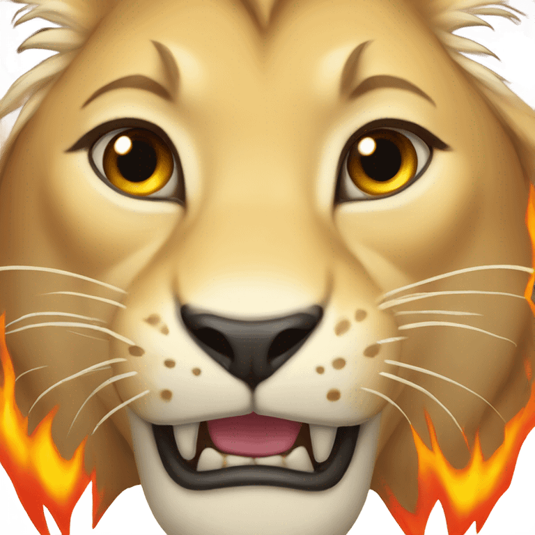 Lioness with teeth showing and fire emoji