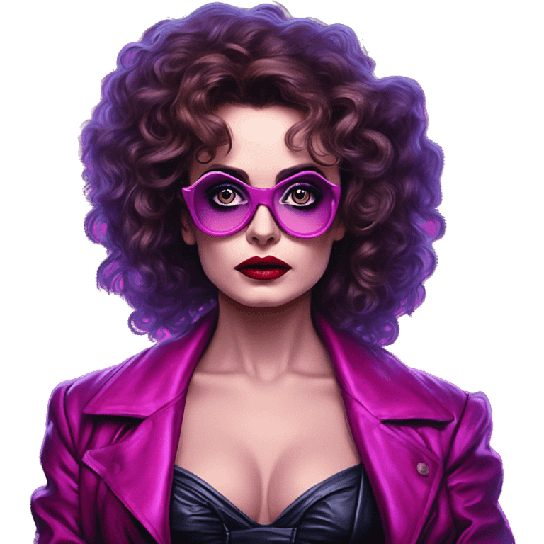 Synthwave Helena Bonham Carter in retro NES style, oil paint, epic eyes, intricate lips, exquisite pose, beautiful, desirable, logical emoji