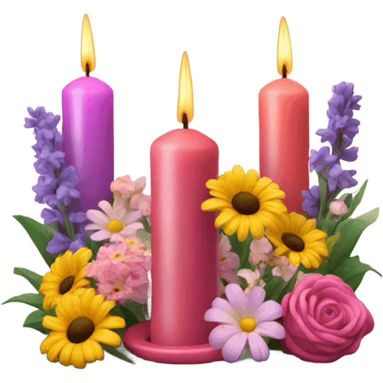 Wax candles with flowers emoji