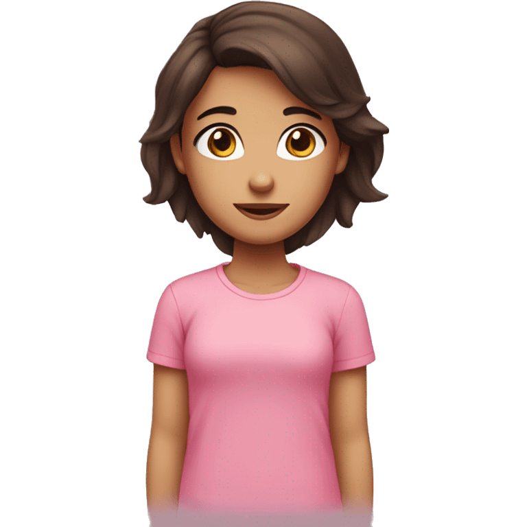 A girl with red dark hair brown eyes and a pink cute shirt  emoji