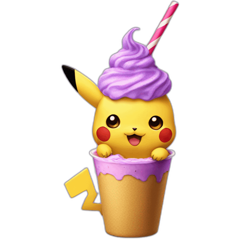 À pikachu eat  purple milkshake emoji