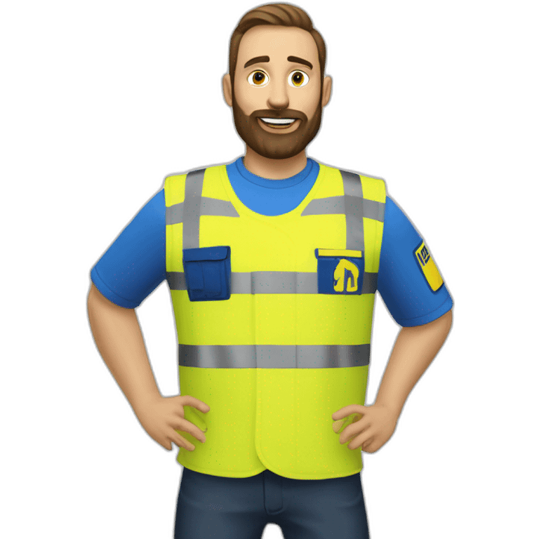 Ikea manager blue eyes beard blue stripes t-shirt and yellow security vest emoji