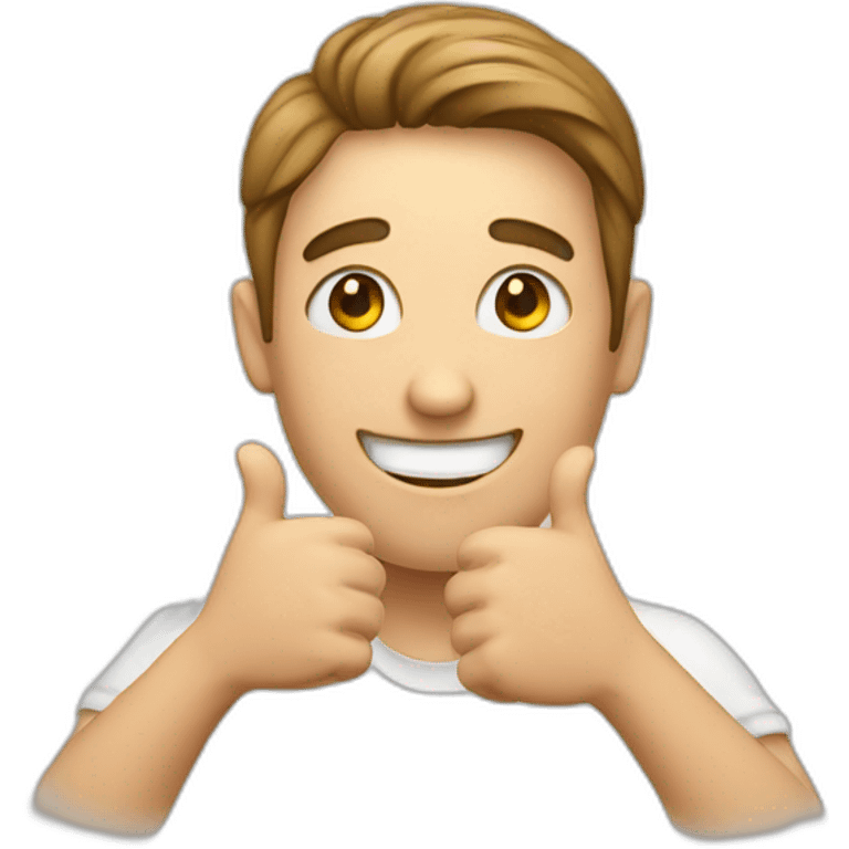 a person is smiling with both hands thumbs up emoji