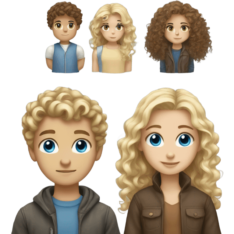 Blonde eyed boy brown hair with curly brown hair blue eyed girl emoji